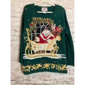 Vintage Tiara International Sweater Medium Santa Christmas Hand Embroidered